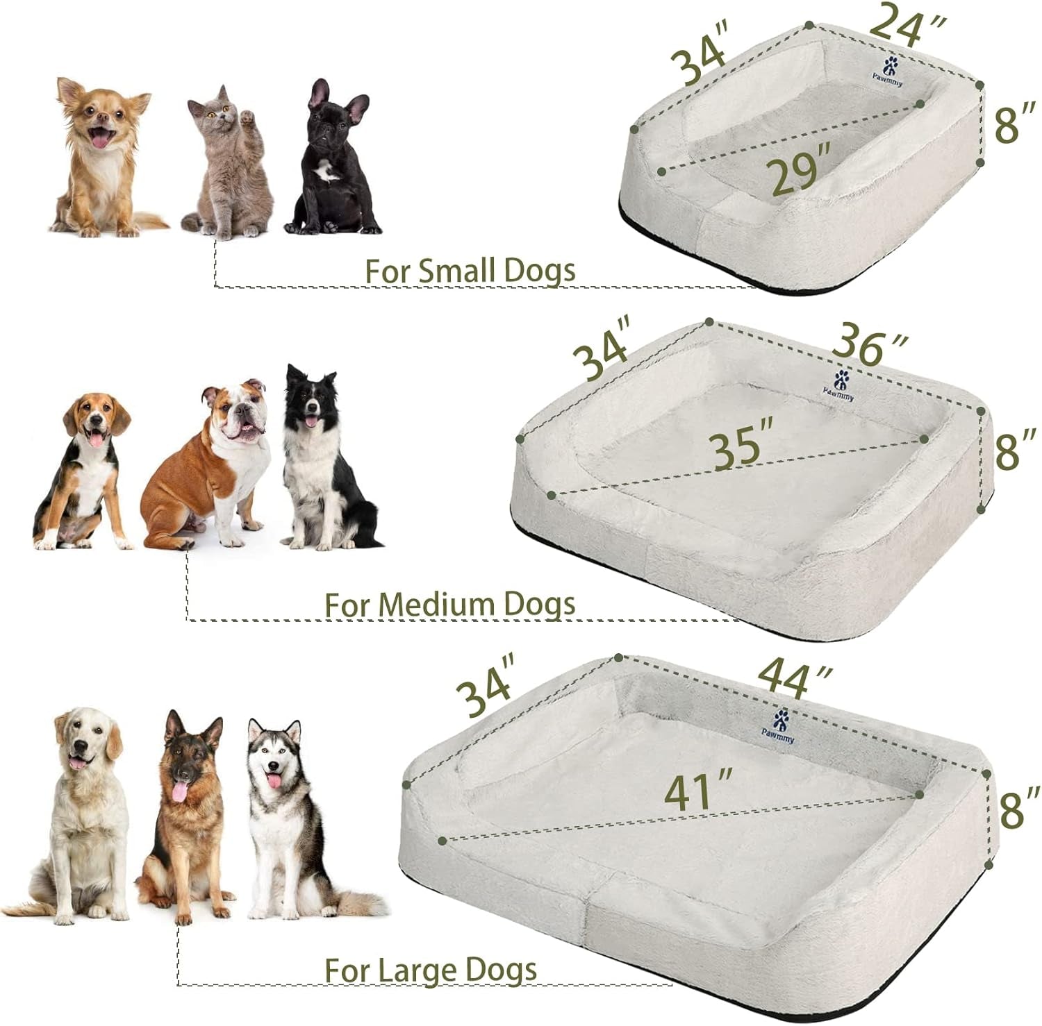 Size Adjustable Dog Bed, Orthopedic Dog Bed with Certipur-Us Foam, Waterproof Dog Bed with Removable Cover, Thick Dog Couch with 3 Side Bolsters for Jumbo Dog, Medium Dog and Large Dog